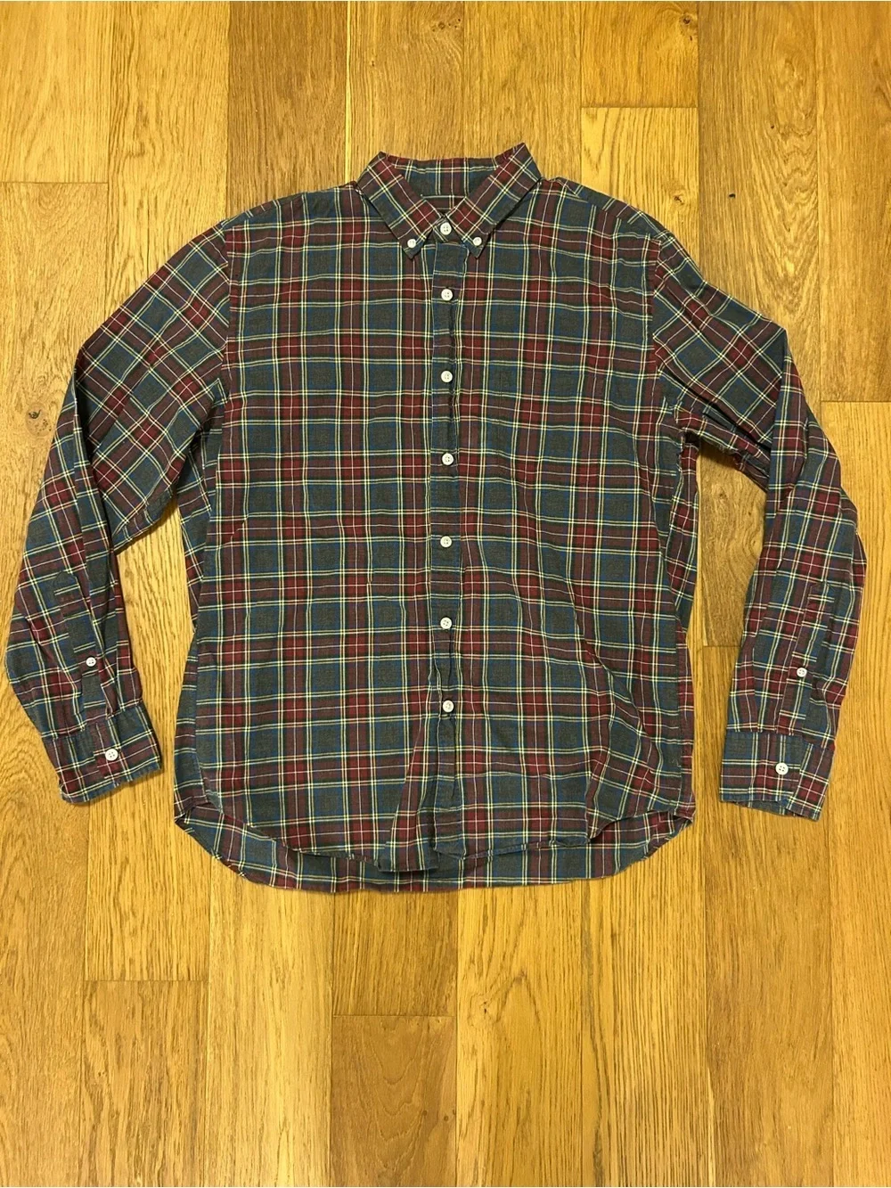 J. Crew Men's Burgundy and Green Plaid Button-Down Shirt